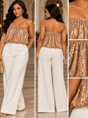 Sequin Strapless Crop Top in Gold